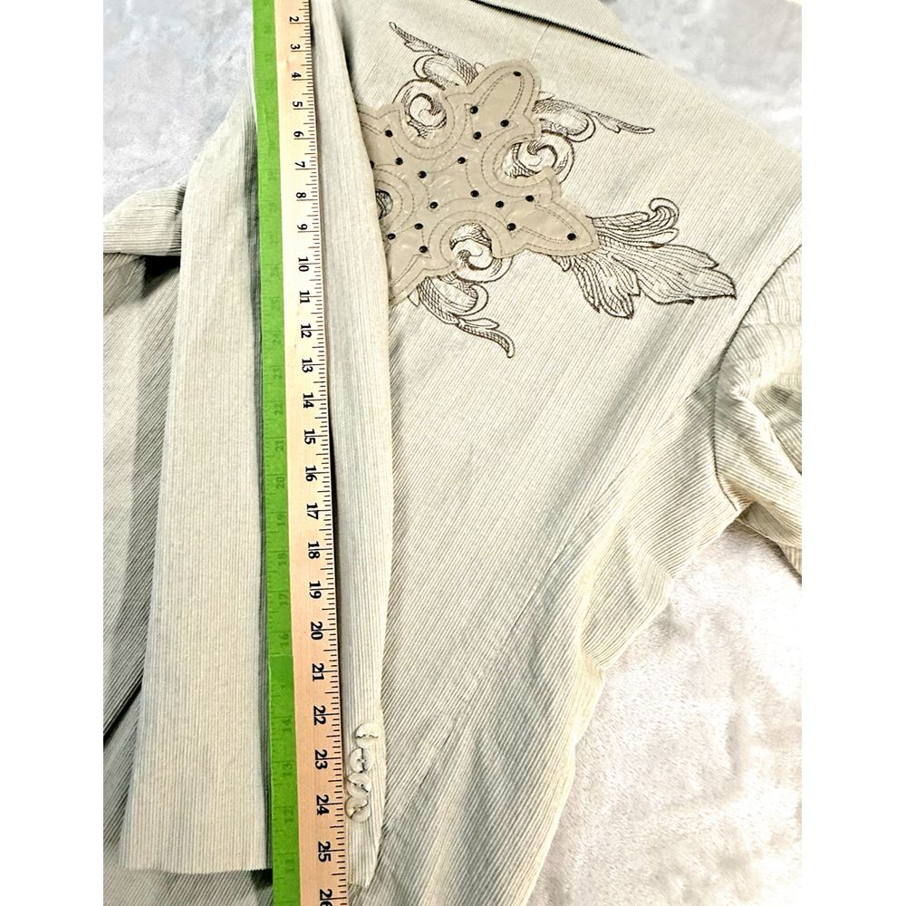 Franky Max Men's Corduroy Sport Coat L Khaki Embroidered Embellished Motto READ - Picture 16 of 16